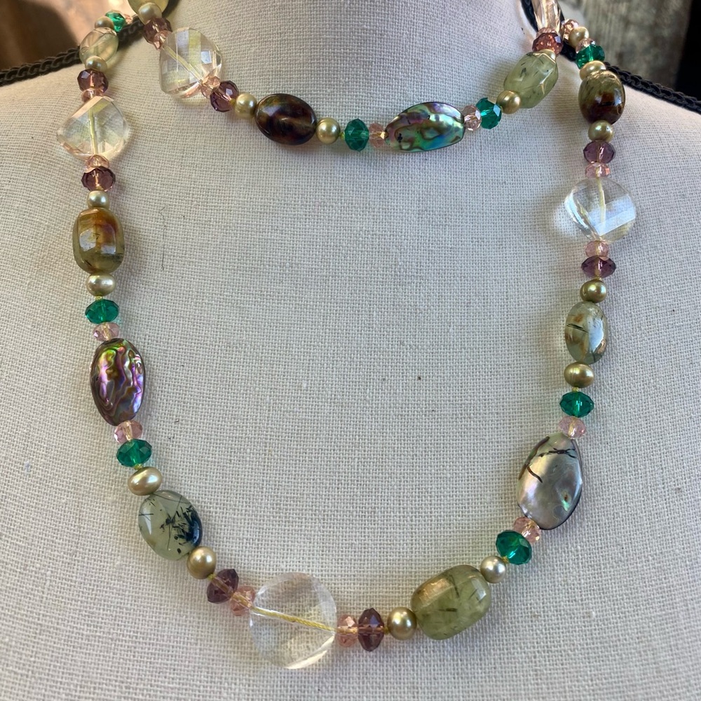 Vintage Multi SEMI PRECIOUS Gemstone and PEARL Necklace 40” 93grams